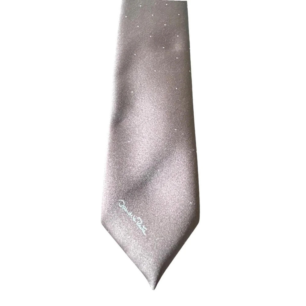 Oscar de la Renta Neck Tie Brown Micro Dot Sophisticated‎ Minimalist Silk Blend